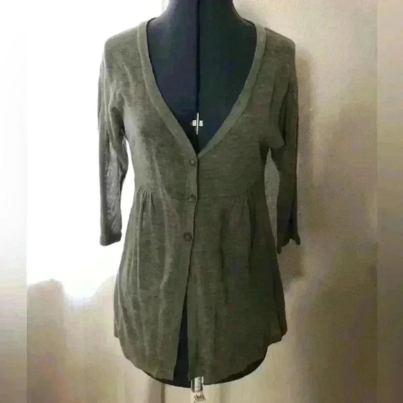 Eyeshadow Super Thin Light Front Buttons Olive Green? Cardigan Women Medium - Picture 1 of 8